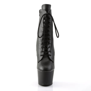 7 Inch Black Faux Leather/Black Matte Platform Mid Calf Boot | Adore-1020