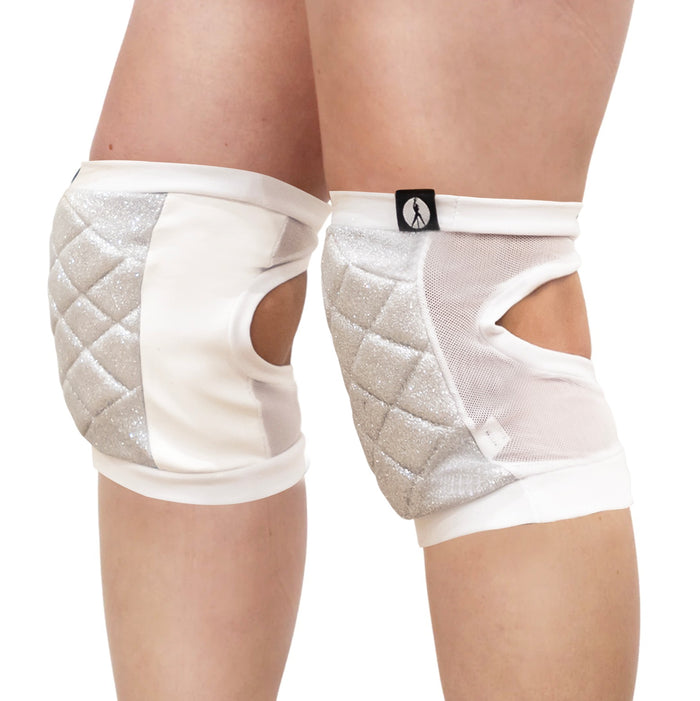 SILVER GLITTER STYLE POLE DANCE KNEEPADS - GRIPPY VINYL BACK WITH STRETCH FABRIC AND PADDING