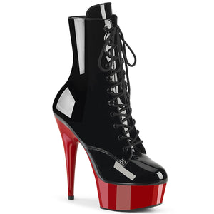 DELIGHT-1020 | 6 INCH BLACK PATENT/RED PLATFORM ANKLE BOOT