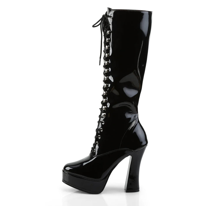 ELECTRA-2020 | 5 INCH BLACK PATENT LACE-UP STRETCH THIGH HIGH BOOT