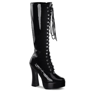 ELECTRA-2020 | 5 INCH BLACK PATENT LACE-UP STRETCH THIGH HIGH BOOT