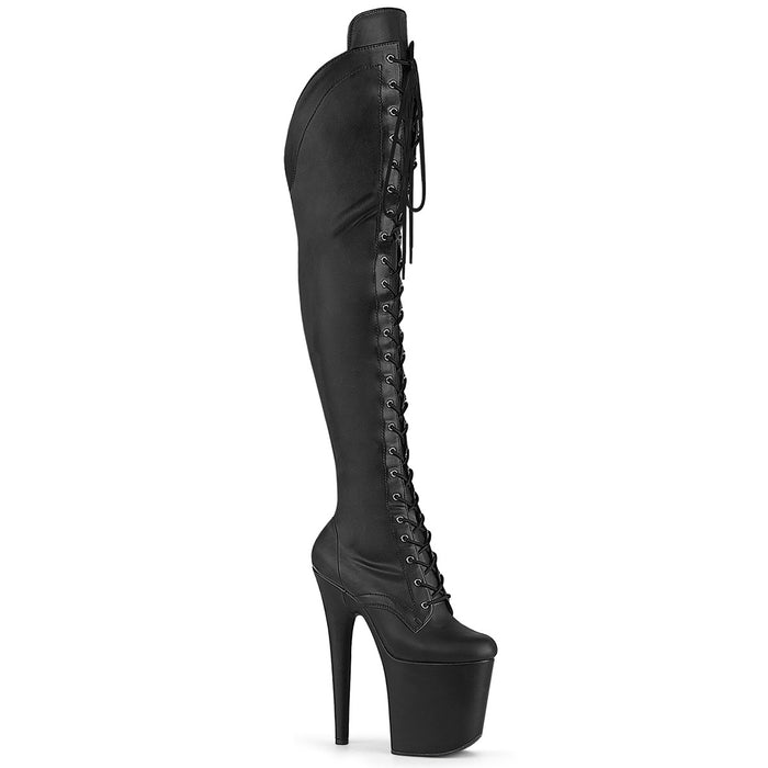 FLAMINGO-3014 | 8 INCH BLACK MATTE PLATFORM THIGH HIGH BOOT