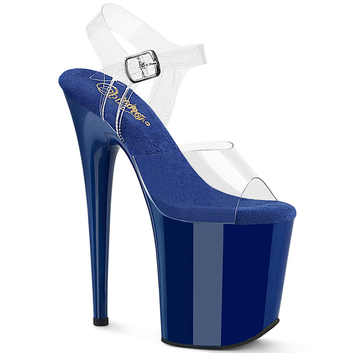 FLAMINGO-808 | 8 INCH CLEAR/ROYAL BLUE PLATFORM ANKLE STRAP SANDAL
