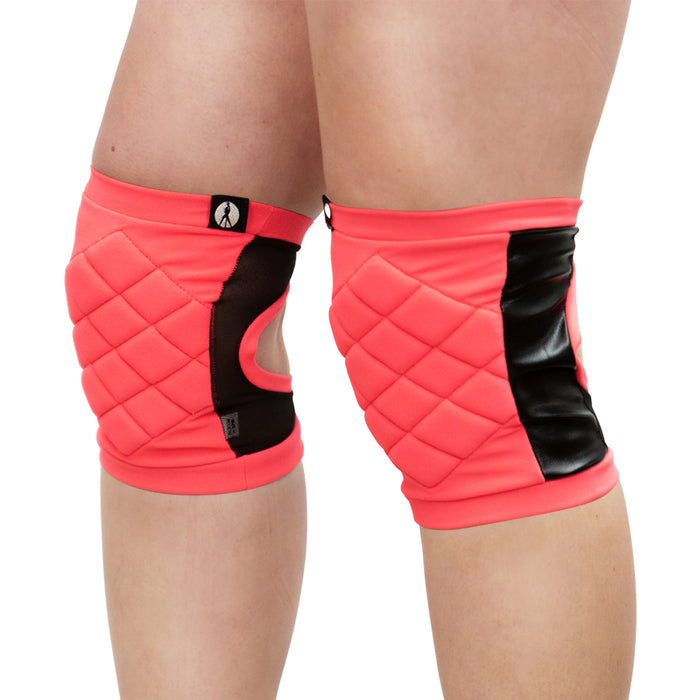 CORAL QUILTED KNEEPADS - GRIPPY VINYL BACK WITH STRETCH FABRIC AND PADDING FOR POLE DANCING