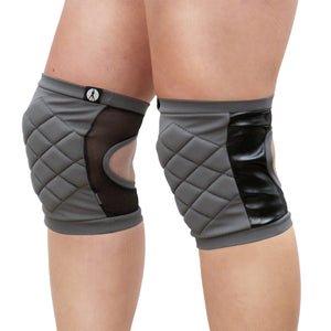 GREY QUILTED KNEEPADS - GRIPPY VINYL BACK WITH STRETCH FABRIC AND PADDING FOR POLE DANCING