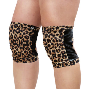 LEOPARD PRINT POLE DANCE KNEEPADS - GRIPPY VINYL BACK WITH STRETCH FABRIC (SLIDE ON)