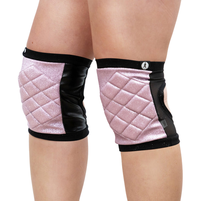 PINK GLITTER STYLE POLE DANCE KNEEPADS - GRIPPY VINYL BACK WITH STRETCH FABRIC AND PADDING