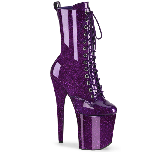 8 Inch Purple Glitter Patent Mid Calf Boot FLAM 1040GP The Pole Room