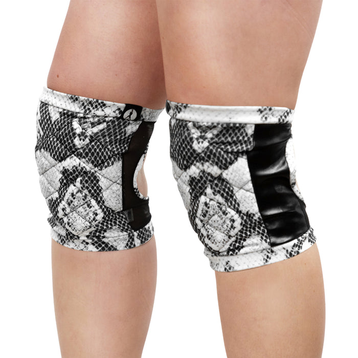SNAKE SKIN STYLE POLE DANCE KNEEPADS - GRIPPY VINYL BACK WITH STRETCH FABRIC (SLIDE ON)