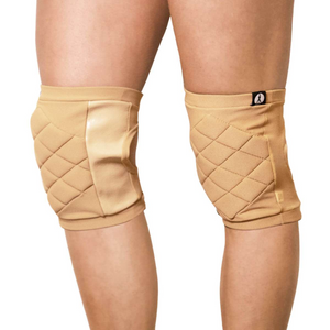 TAN COLOURED QUILTED KNEEPADS FOR POLE DANCE - GRIPPY VINYL SIDE WITH STRETCH FABRIC AND 7MM PADDING