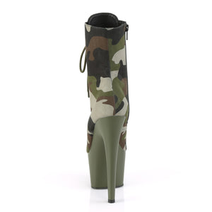 7 Inch Green Camouflage Fabric/Dark Olive Matte Platform Mid Calf Boot | Adore-1020CAMO