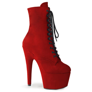 7 Inch Red Faux Suede/Red Faux Suede Platform Mid Calf Boot | Adore-1020FS