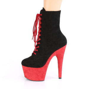 7 Inch Black Faux Suede/Red Faux Suede Platform Mid Calf Boot | Adore-1020FSTT