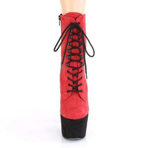 7 Inch Red Faux Suede/Black Faux Suede Platform Mid Calf Boot | Adore-1020FSTT