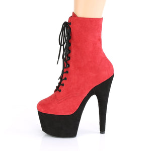 7 Inch Red Faux Suede/Black Faux Suede Platform Mid Calf Boot | Adore-1020FSTT