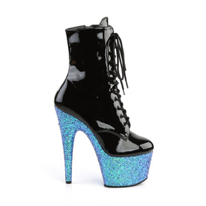 7 Inch  Black Patent/Blue Multi Glitter Platform Mid Calf Boot | ADORE-1020LG