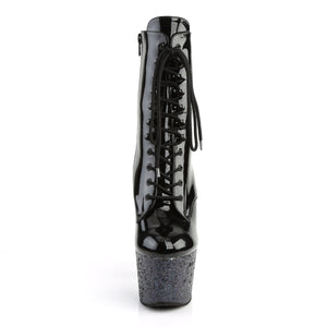 7 Inch Black Patent/Black Multi Glitter Platform Mid Calf Boot | Adore-1020LG