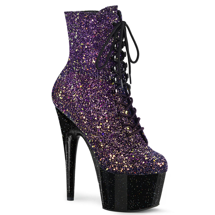 7 Inch Purple Multi Glitter/Black Platform Mid Calf Boot | ADORE-1020OMBG