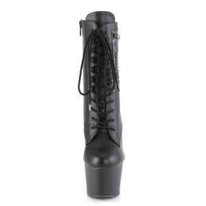 7 Inch Black Faux Leather/Black Matte Platform Mid Calf Boot | ADORE-1020PK