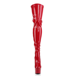 ADORE-3063 | 7 INCH  RED STRETCH PATENT/RED PLATFORM THIGH HIGH BOOT