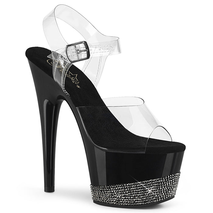 ADORE-708-3 | 7 INCH  CLEAR/BLACK-PEWTER RS PLATFORM HEEL