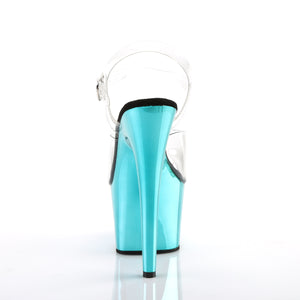 ADORE-708 | 7 INCH  CLEAR/TURQUOISE  CHROME PLATFORM HEEL by