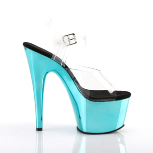 ADORE-708 | 7 INCH  CLEAR/TURQUOISE  CHROME PLATFORM HEEL by