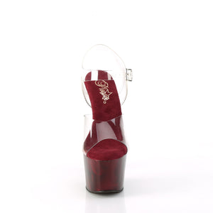 7 Inch Clear/Burgundy Platform Ankle Strap Sandal | Adore-708MPP/C/BY