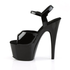 ADORE-709 | 7 INCH  BLACK PATENT/BLACK PLATFORM HEEL