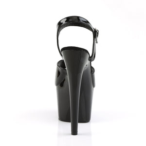 ADORE-709 | 7 INCH  BLACK PATENT/BLACK PLATFORM HEEL