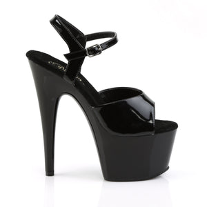 ADORE-709 | 7 INCH  BLACK PATENT/BLACK PLATFORM HEEL