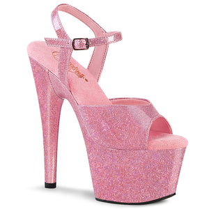 7 Inch Baby Pink Glitter Patent Platform Ankle Strap Sandal | Adore 709GP/BPG/M
