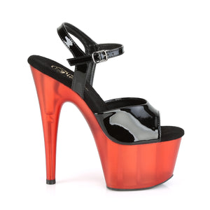 ADORE-709T | 7 INCH  BLACK PATENT/FROSTED RED PLATFORM HEEL