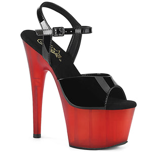 ADORE-709T | 7 INCH  BLACK PATENT/FROSTED RED PLATFORM HEEL