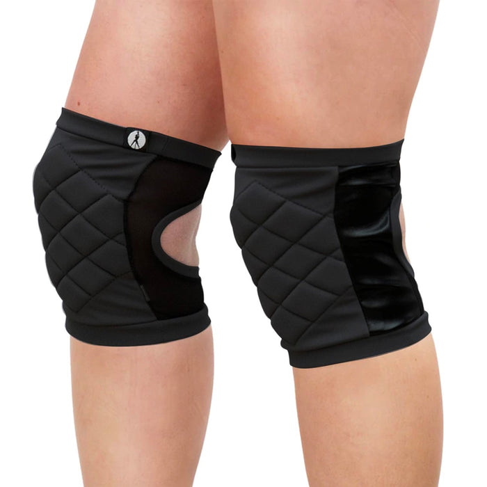 BLACK QUILTED STYLE POLE DANCE KNEEPADS - STRETCH FABRIC AND 7MM PADDING