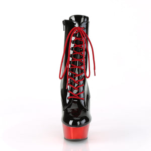 DELIGHT-1020 | 6 INCH  BLACK PATENT/RED CHROME PLATFORM MID CALF BOOT