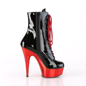 DELIGHT-1020 | 6 INCH  BLACK PATENT/RED CHROME PLATFORM MID CALF BOOT