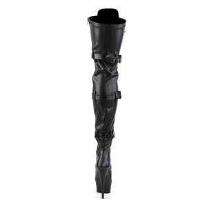 DELIGHT-3028 | 6 INCH  BLACK STRETCH FAUX LEATHER/BLACK MATTE PLATFORM THIGH HIGH BOOT