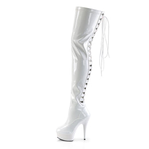 DELIGHT-3063 | 6 INCH  WHITE STRETCH PATENT/WHITE PLATFORM THIGH HIGH BOOT