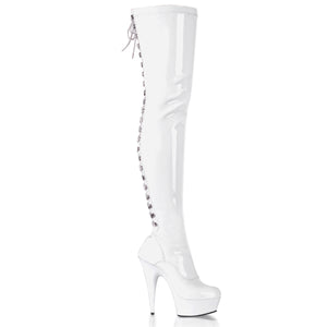 DELIGHT-3063 | 6 INCH  WHITE STRETCH PATENT/WHITE PLATFORM THIGH HIGH BOOT