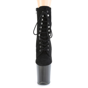 FLAMINGO-1020FST | 8 INCH  BLACK FAUX SUEDE/FROSTED BLACK PLATFORM MID CALF BOOT