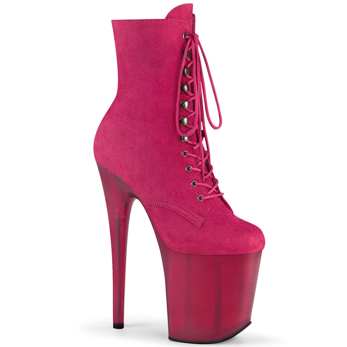 FLAMINGO-1020FST | 8 INCH  HOT PINK FAUX SUEDE/FROSTED HOT PINK PLATFORM MID CALF BOOT
