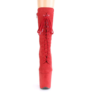 FLAMINGO-1050FS | 8 INCH  RED FAUX SUEDE/RED FAUX SUEDE PLATFORM MID CALF BOOT