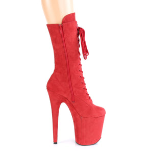 FLAMINGO-1050FS | 8 INCH  RED FAUX SUEDE/RED FAUX SUEDE PLATFORM MID CALF BOOT