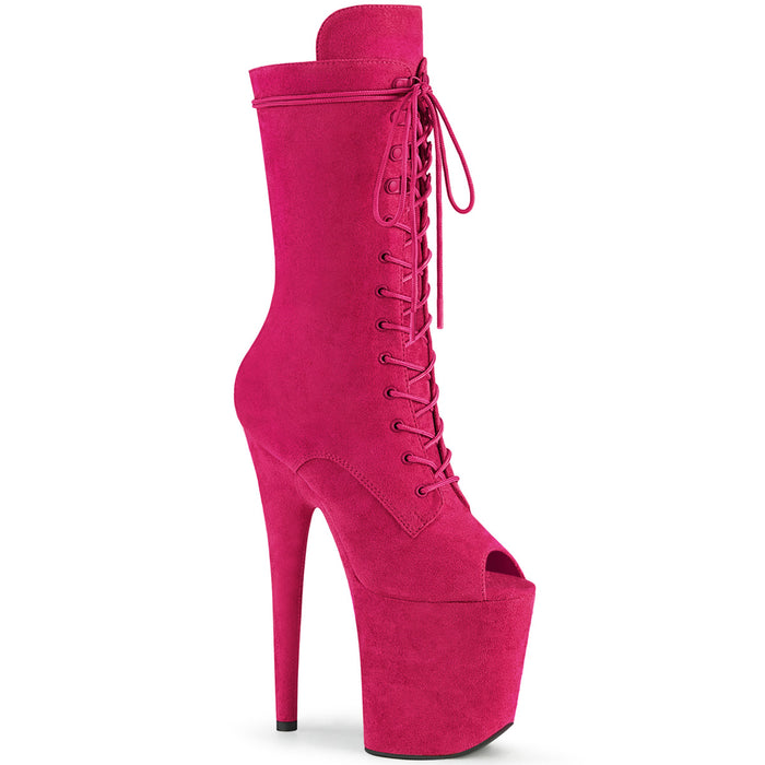 FLAMINGO-1051FS | 8 INCH  HOT PINK FAUX SUEDE/HOT PINK FAUX SUEDE PLATFORM MID CALF BOOT