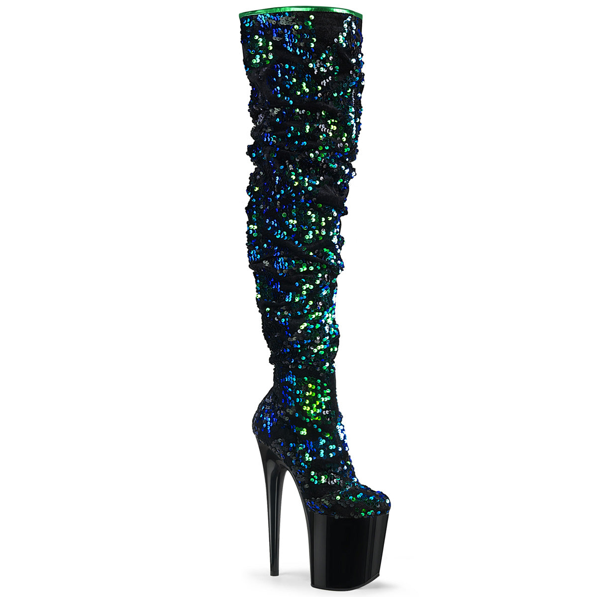 Iridescent thigh high clearance boots