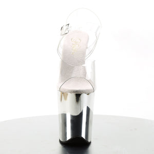 FLAMINGO-808 | 8 INCH  CLEAR/SILVER CHROME PLATFORM HEEL