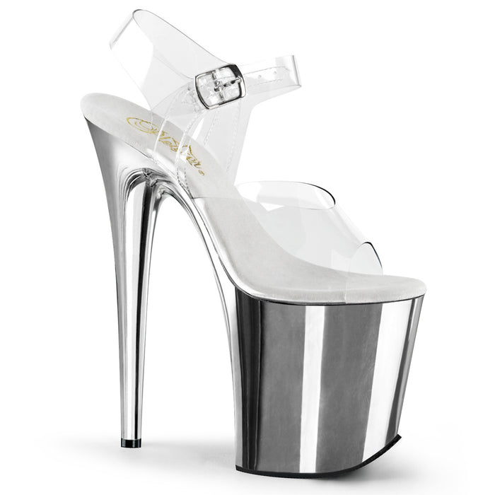 FLAMINGO-808 | 8 INCH  CLEAR/SILVER CHROME PLATFORM HEEL