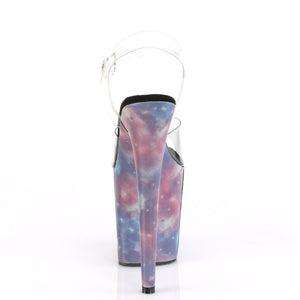 FLAMINGO-808REFL | 8 INCH  CLEAR/PURPLE-BLUE REFLECTIVE PLATFORM HEEL