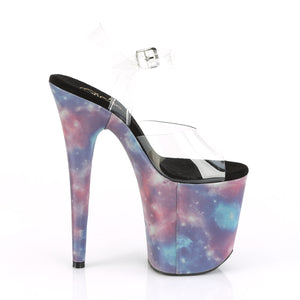 FLAMINGO-808REFL | 8 INCH  CLEAR/PURPLE-BLUE REFLECTIVE PLATFORM HEEL